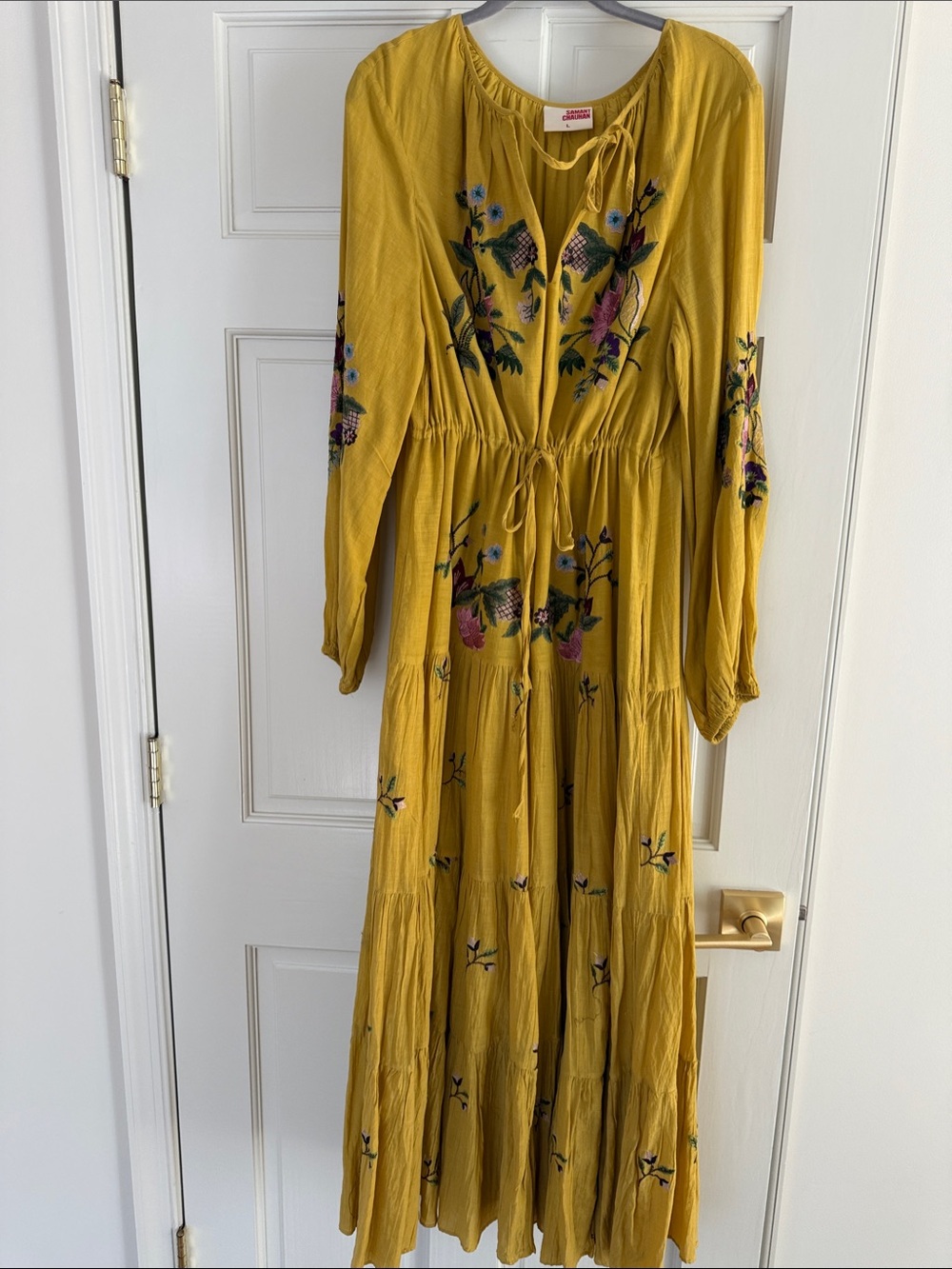 Samant Chauhan for Anthr Embroidered Mustard Maxi Dress with Drawstring Waist